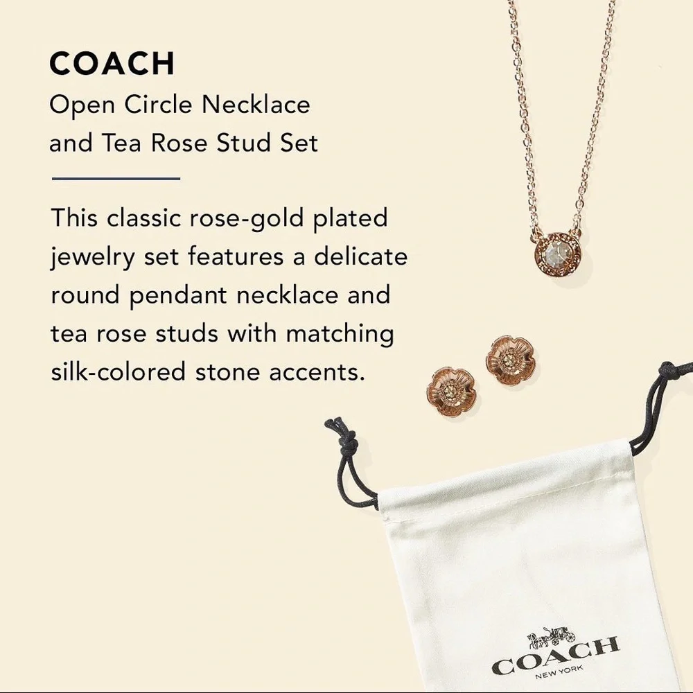 🆕Coach Earring and Necklace Set in Rose Gold Plated Brass - Picture 2 of 8